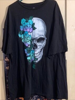 FLORAL SKULL BLACK T-SHIRT DOM UNISEX 3XL